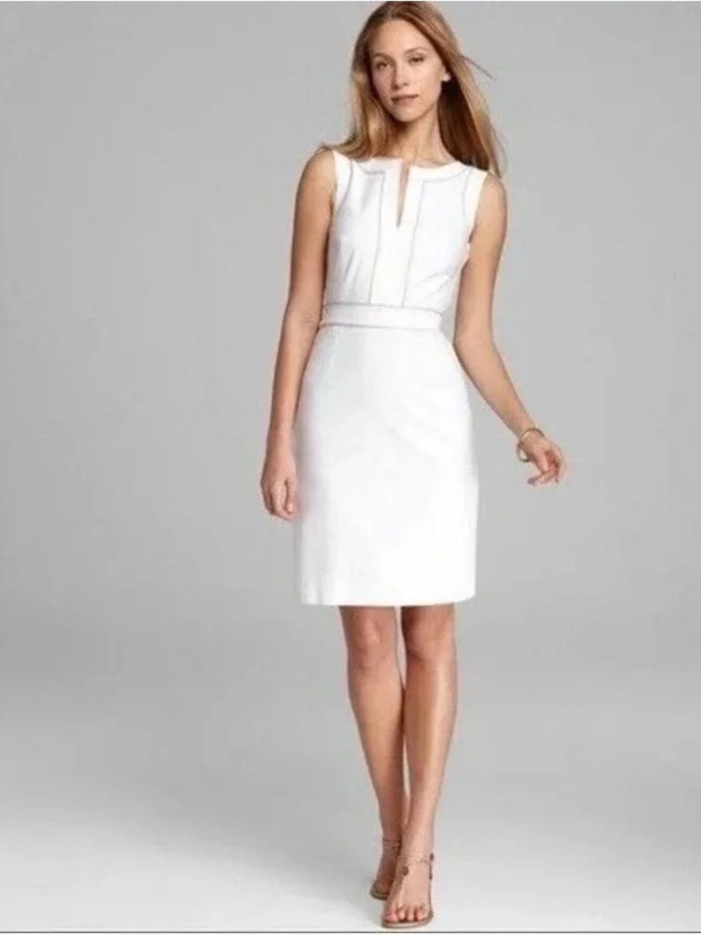 NEW Tory Burch Zoie White Metallic Silver Trim Lined Cotton Sheath Mini Dress 2